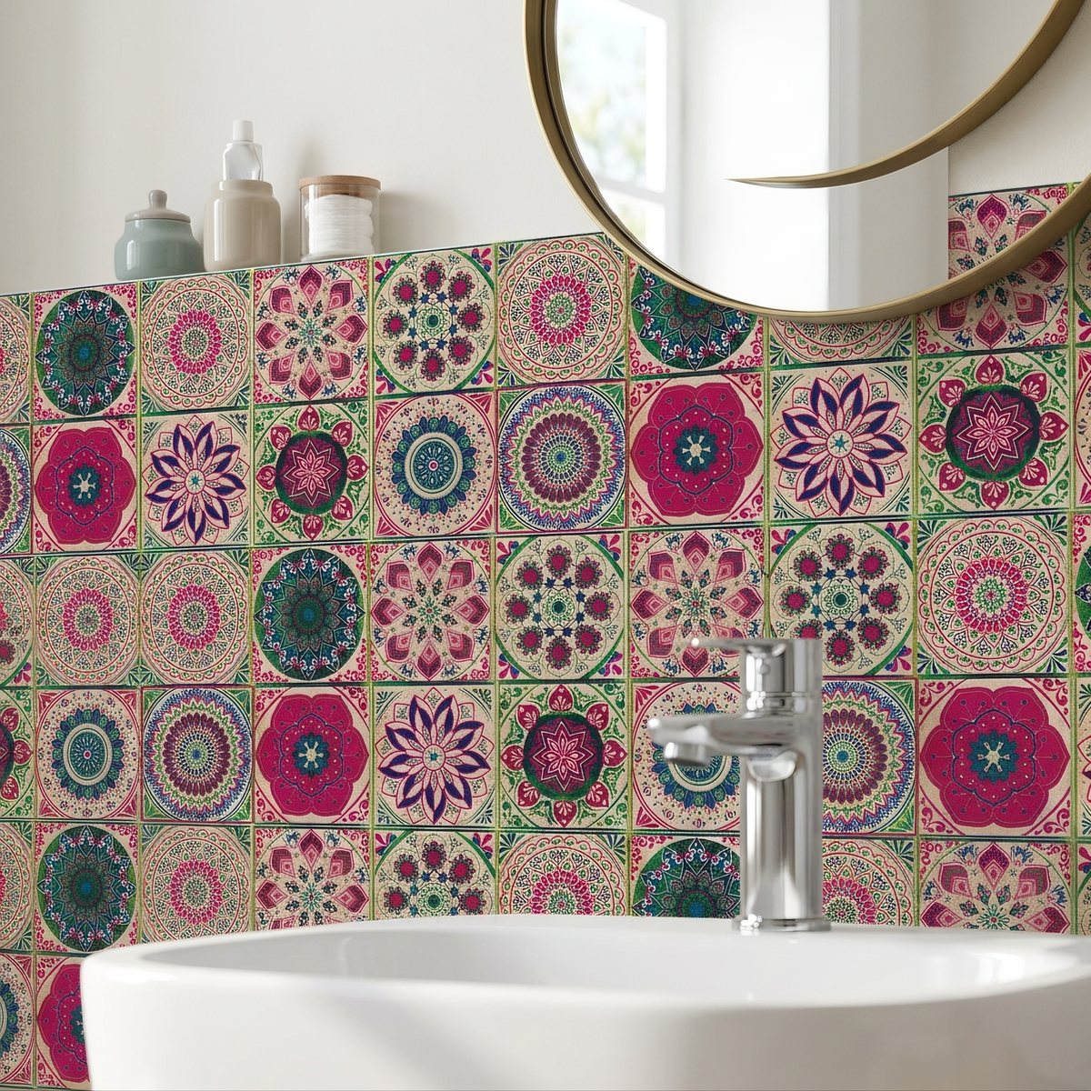 Tegelstickers Badkamer Zelfklevend Portugees Mandala 24 Stuks 10-20 cm Wanddecoratie Kleurrijk