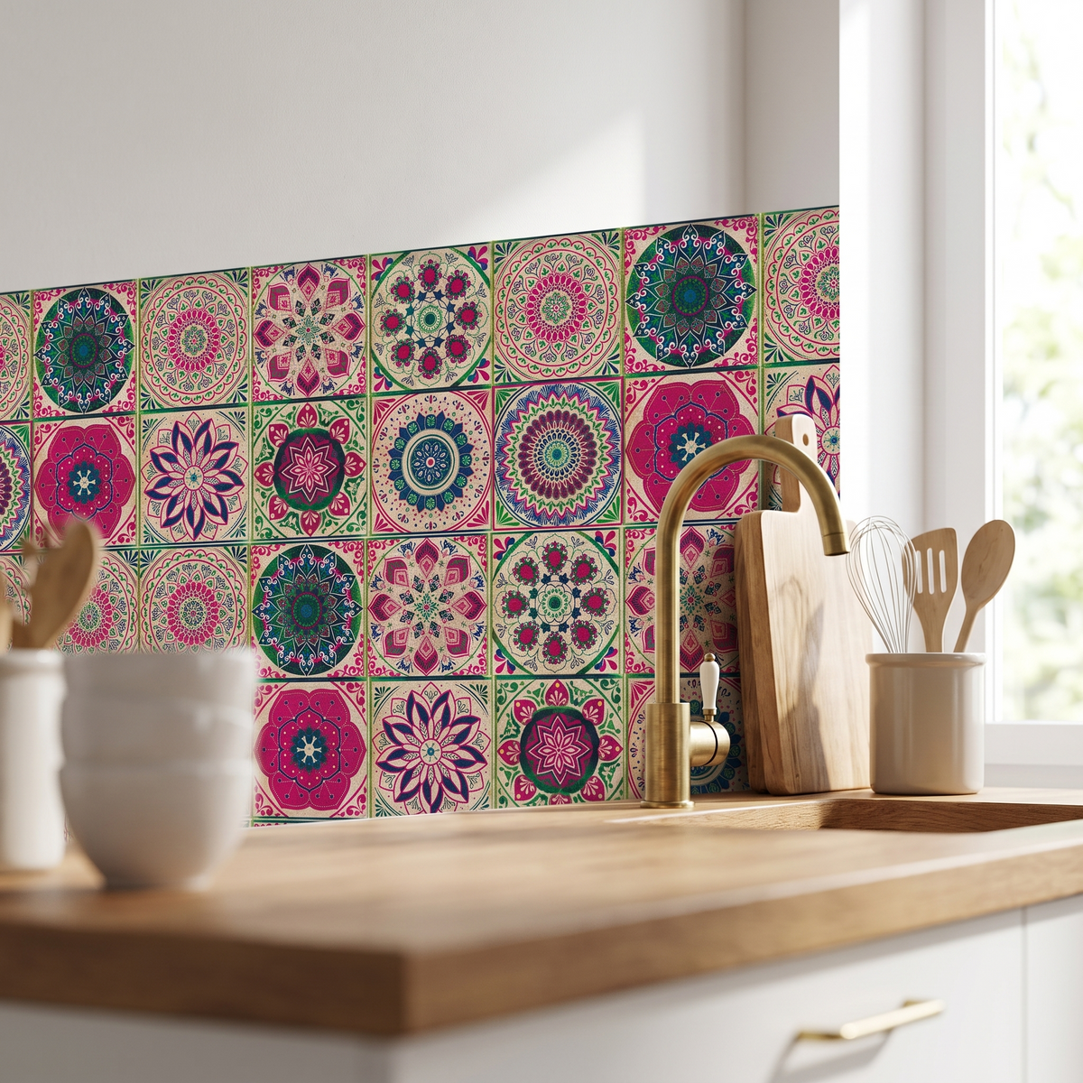 Tegelstickers Keuken Achterwand Zelfklevend Portugees Mandala 24 Stuks 10-20 cm Kleurrijk