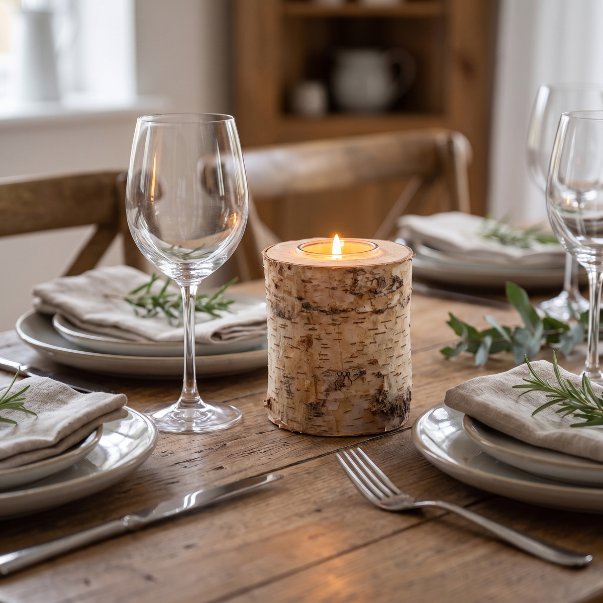 Waxinelichthouder Hout Eettafel Berkenhout met Borosilicaat Glazen Inzet 5 10 15 en 20 cm Handgemaakt Rustiek