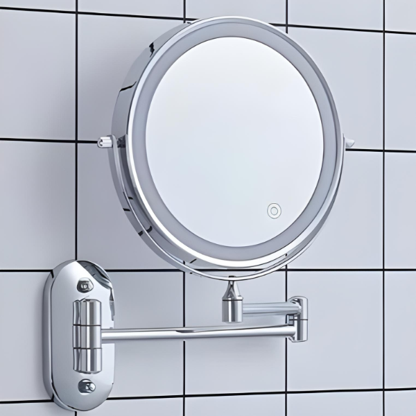Verlichte Make-upspiegel met USB-Oplaadbare LED-Ring en 5x Vergroting voor Badkamer