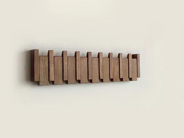 Wandkapstok Hout met Uitklapbare Haken Hal Woonkamer Kantoor Natuurlijke Houtnerf Modern Opbergsysteem