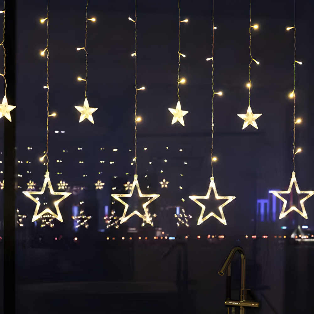 LED Sterrenverlichting Gordijn Warm Wit - 5 Verlichte Sterren met Timerfunctie voor Binnen en Buiten