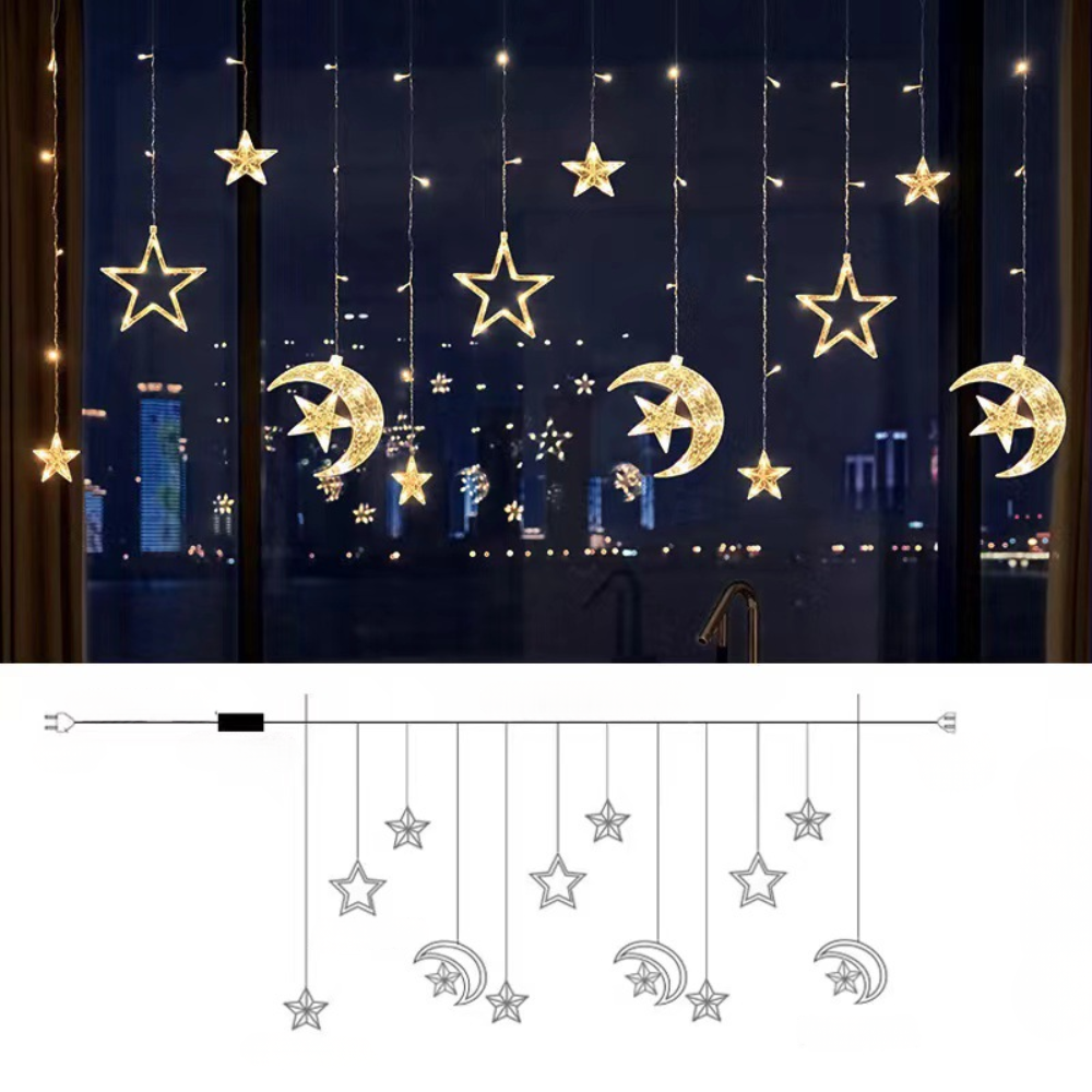 LED Sterrenverlichting Gordijn Warm Wit - 5 Verlichte Sterren met Timerfunctie voor Binnen en Buiten