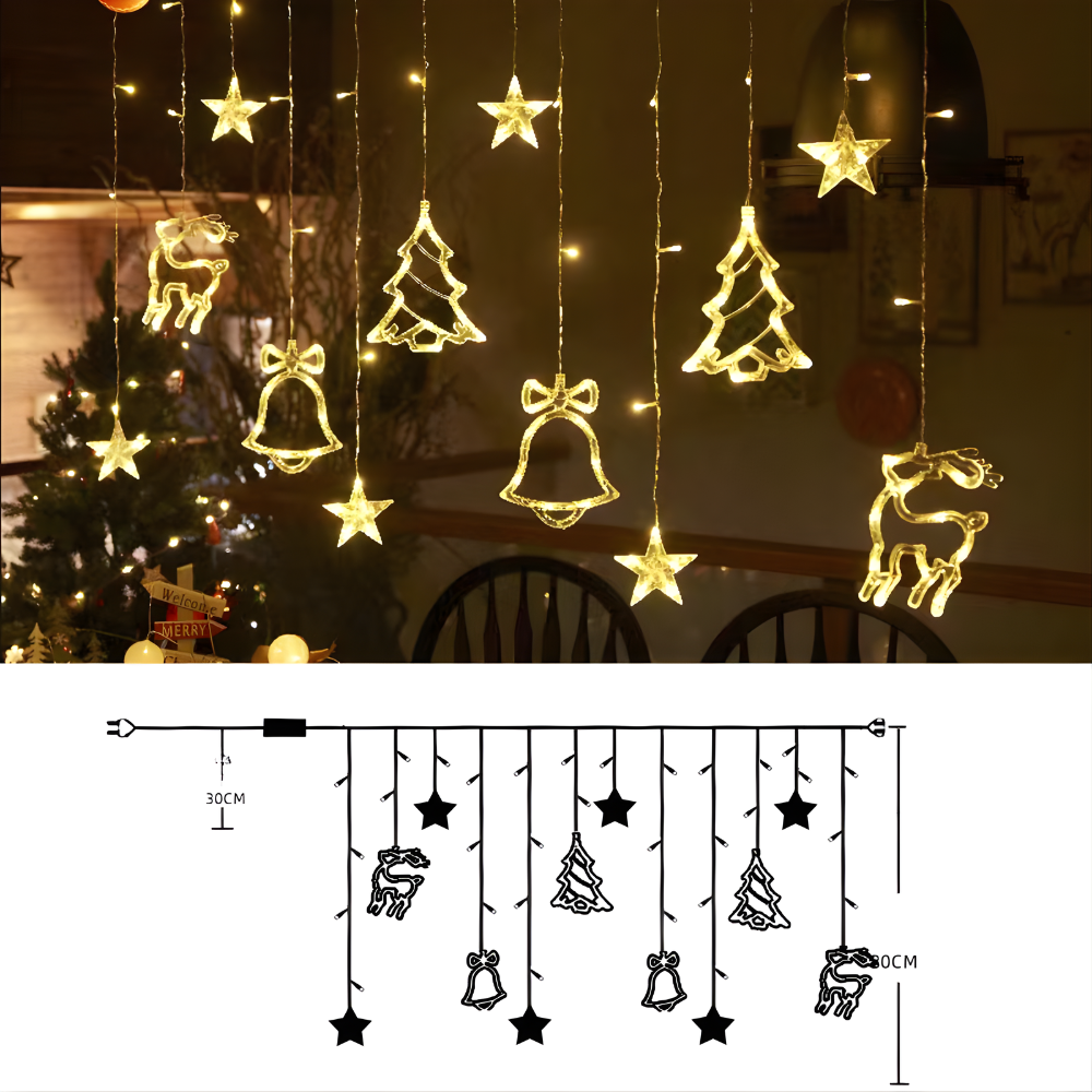 LED Sterrenverlichting Gordijn Warm Wit - 5 Verlichte Sterren met Timerfunctie voor Binnen en Buiten