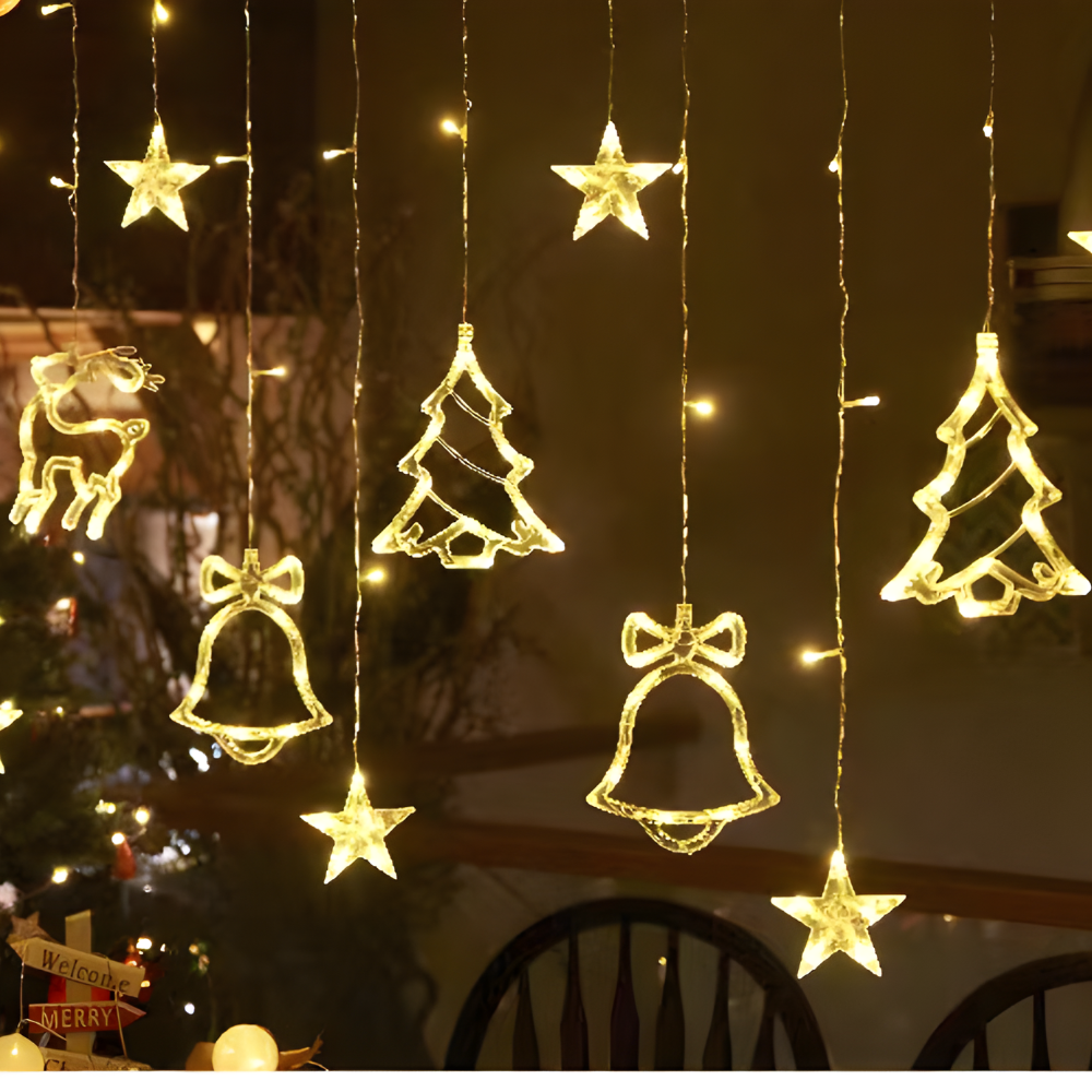 LED Sterrenverlichting Gordijn Warm Wit - 5 Verlichte Sterren met Timerfunctie voor Binnen en Buiten