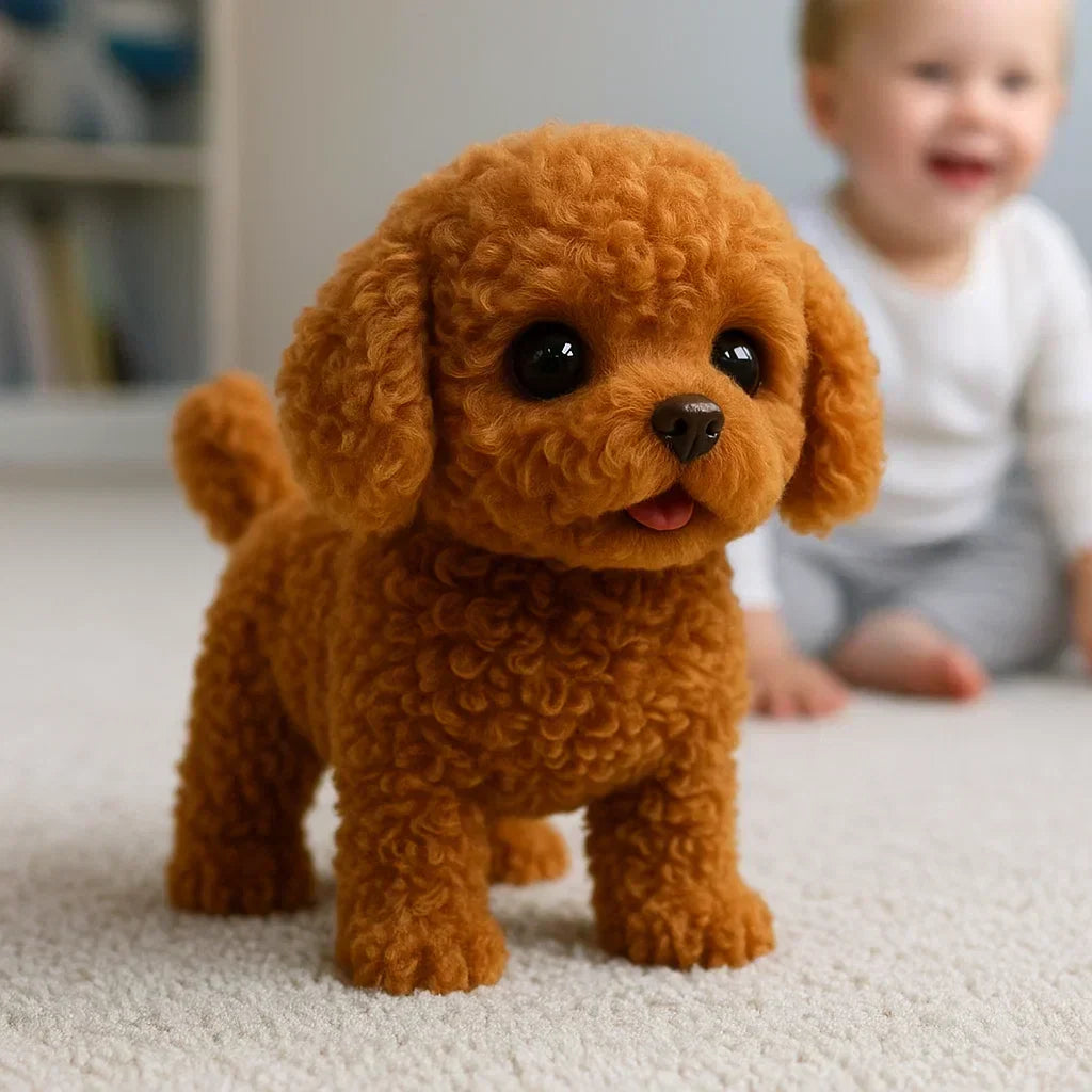 Interactieve Pluche Hond 30x20x15cm Wit Bruin Realistisch Robotspeelgoed met Geluid Beweging voor Kinderen Volwassenen Knuffelbeest AI Gezelschapsdier Cadeau Verjaardag