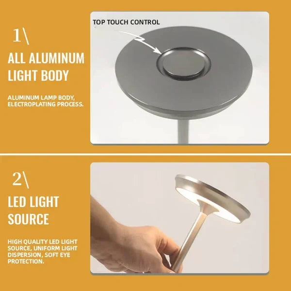 Dimbare Tafellamp Oplaadbaar Waterbestendig Metaal Touch Bediening Draadloos LED Sfeerverlichting Sfeerlamp