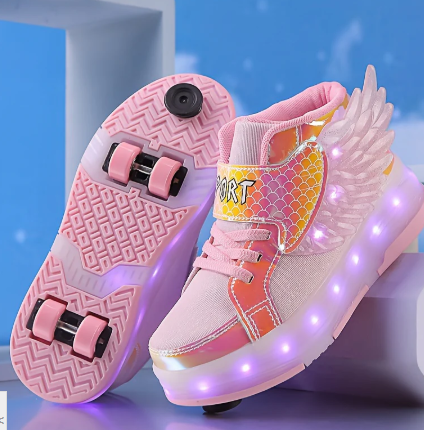Lichtgevende Rolschaats Sneakers met Vleugels - USB Oplaadbaar voor Meisjes en Tieners