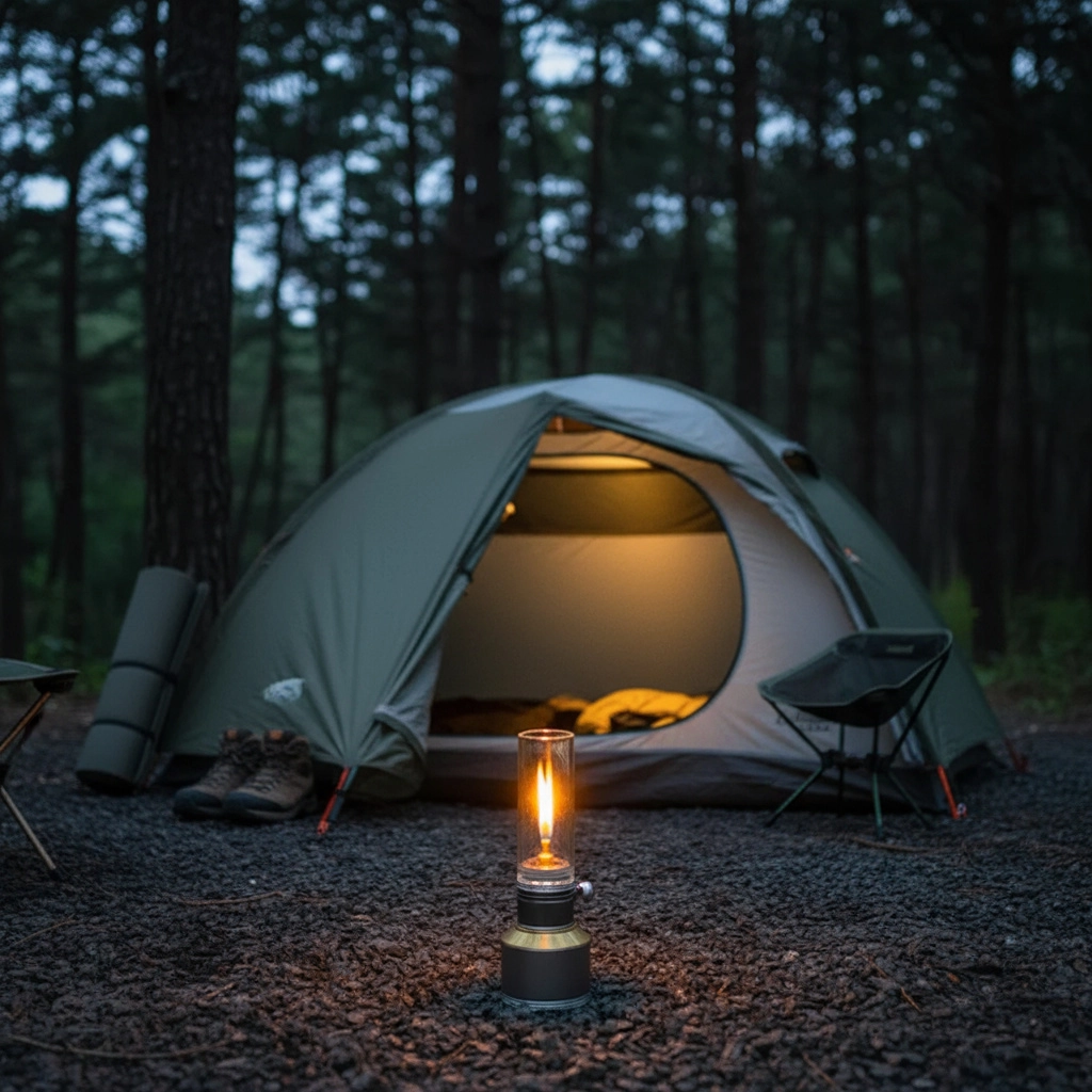 Vintage Campinglamp op Butaan met Verstelbare Vlam - Compact Buitenlicht voor Wandelaars en Avonturiers