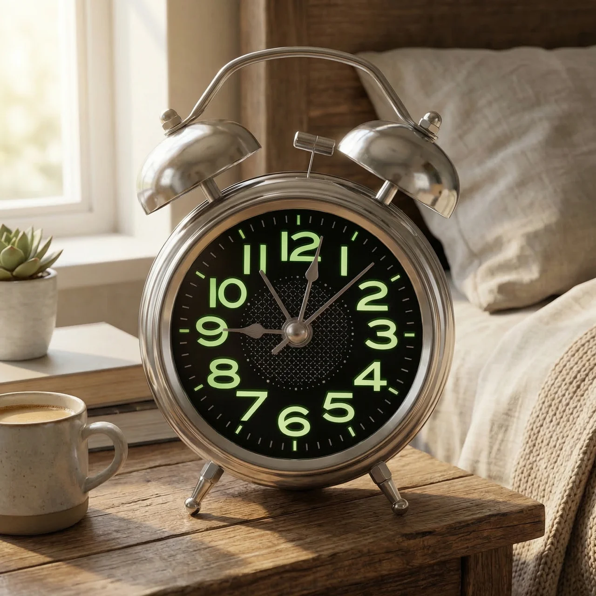Extra Luide Retro Wekker met Dubbele Bel voor Diepe Slapers - Stille Quartz Beweging & Nachtlampje 10cm