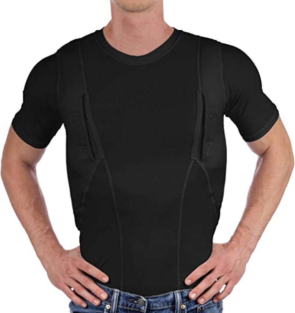 Tactisch T-Shirt met Verborgen Holsters Zwart Wit Elastisch Ademend Comfortabel Voor Links & Rechts Gebruik