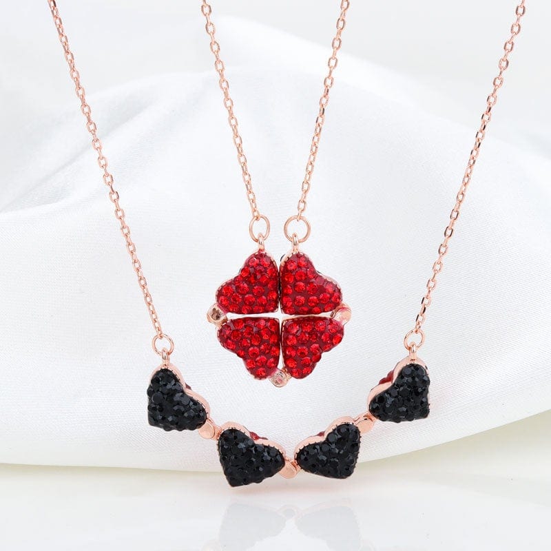 Omkeerbare Zilveren Hart Ketting Dubbelzijdig Magnetisch Bloem Sieraad Cadeau Vrouwen Elegante Hanger