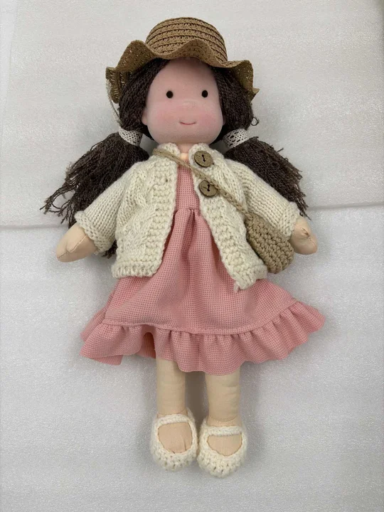 Handgemaakte Waldorf Pop - Zacht Gebreide Kleding, Natuurlijke Materialen 40cm