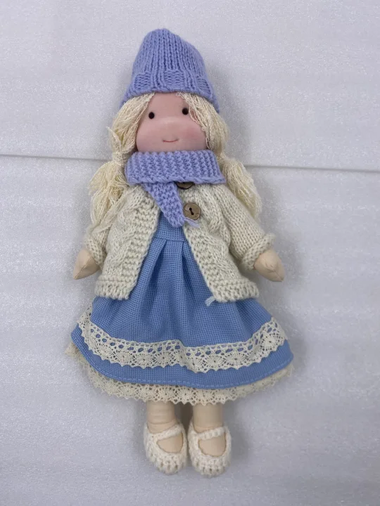Waldorf Pop Handgemaakt 28 cm Blauw Stoffen Knuffelpop Speelpop Cadeau voor Kinderen
