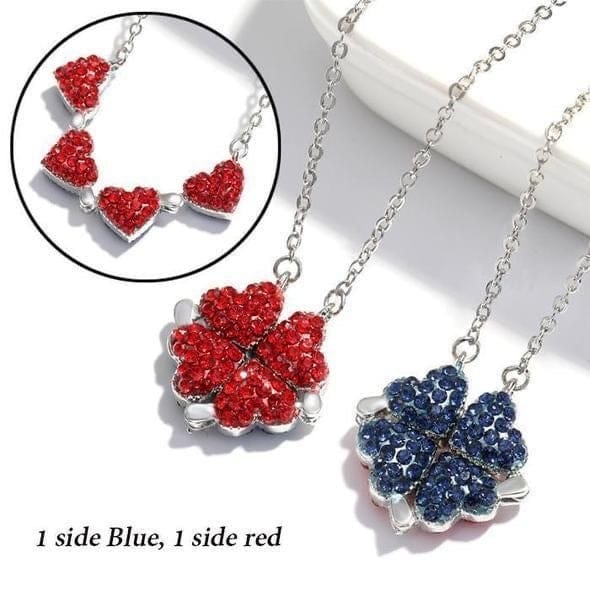 Omkeerbare Zilveren Hart Ketting Dubbelzijdig Magnetisch Bloem Sieraad Cadeau Vrouwen Elegante Hanger
