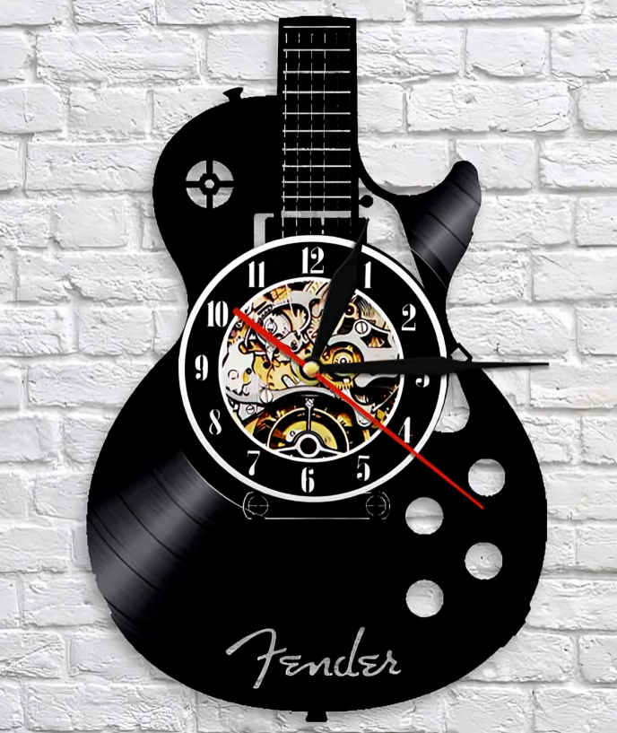 Gitaar Wandklok met Vinylplaat-Ontwerp - Originele Decoratie voor Muziekliefhebbers