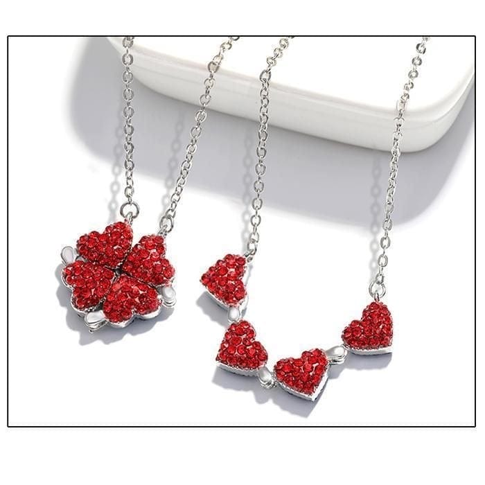 Omkeerbare Zilveren Hart Ketting Dubbelzijdig Magnetisch Bloem Sieraad Cadeau Vrouwen Elegante Hanger