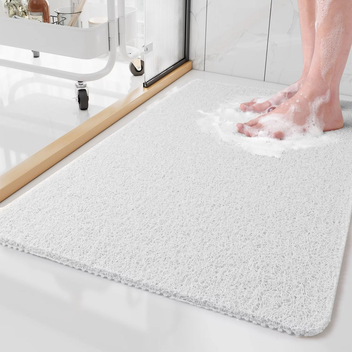 Douchemat Antislip PVC Grijs Badkamer Sneldrogend Waterdoorlatend Loofah Textuur Douchemat Schimmelbestendig Op Maat Knipbaar