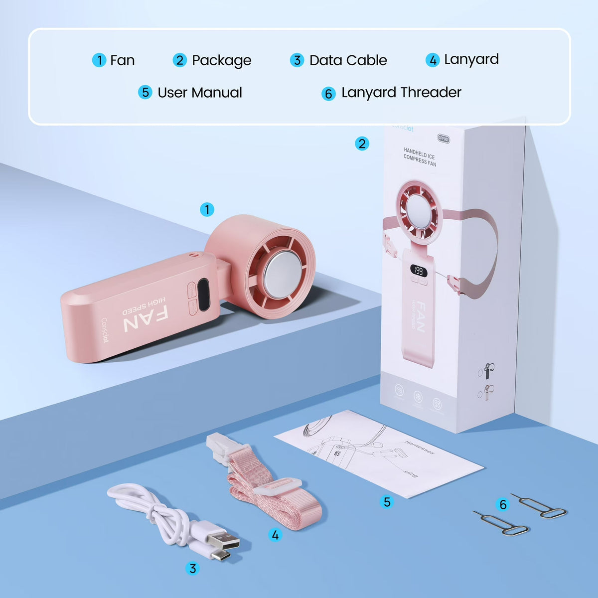 Draagbare Handventilator met IJskoeling en Instelbare Snelheid - Compact Turbo Ventilator voor Onderweg