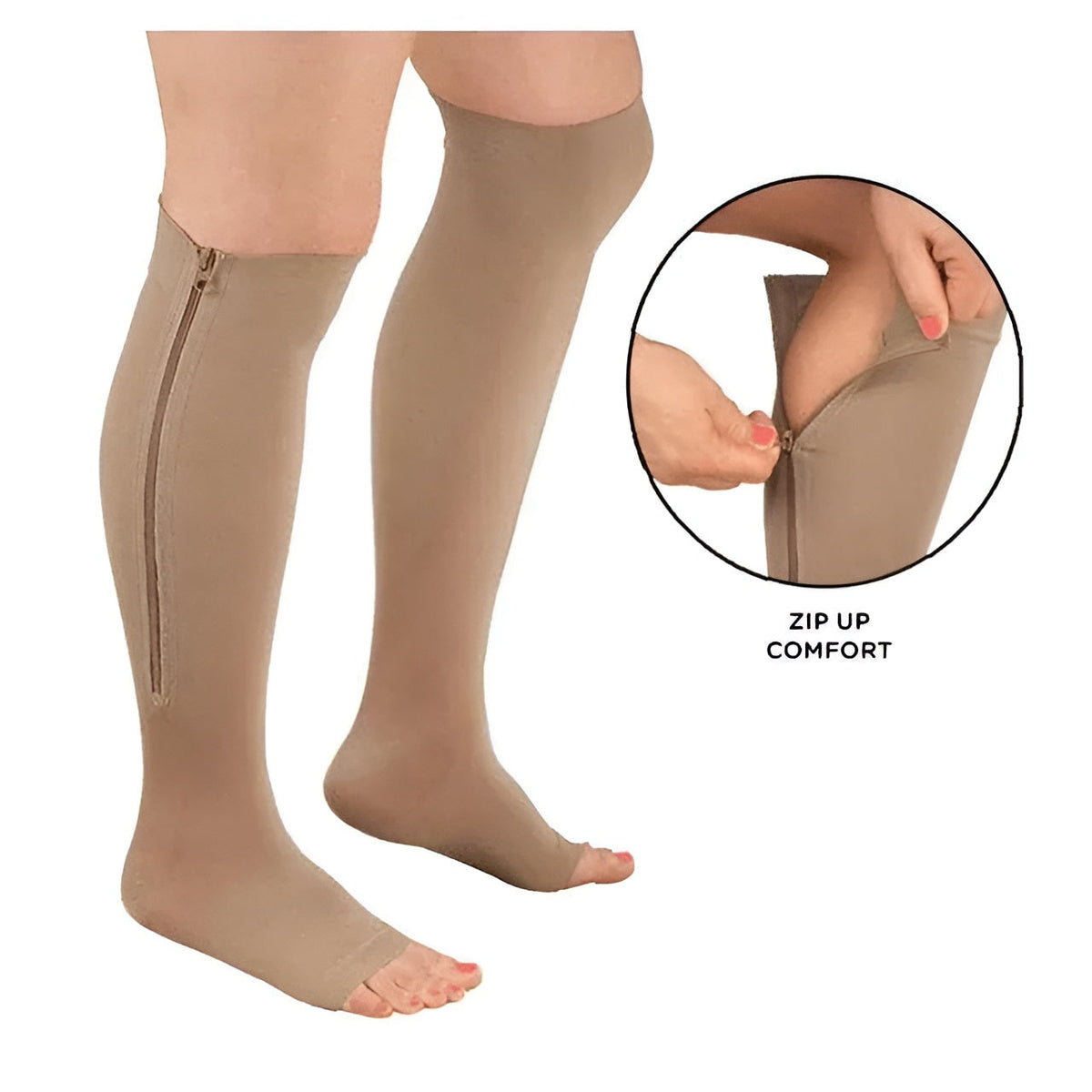 Compressiekousen met Rits 20-30 mmHg Open Teen Therapeutisch Medische Ondersteuning Beenkousen Dames Heren