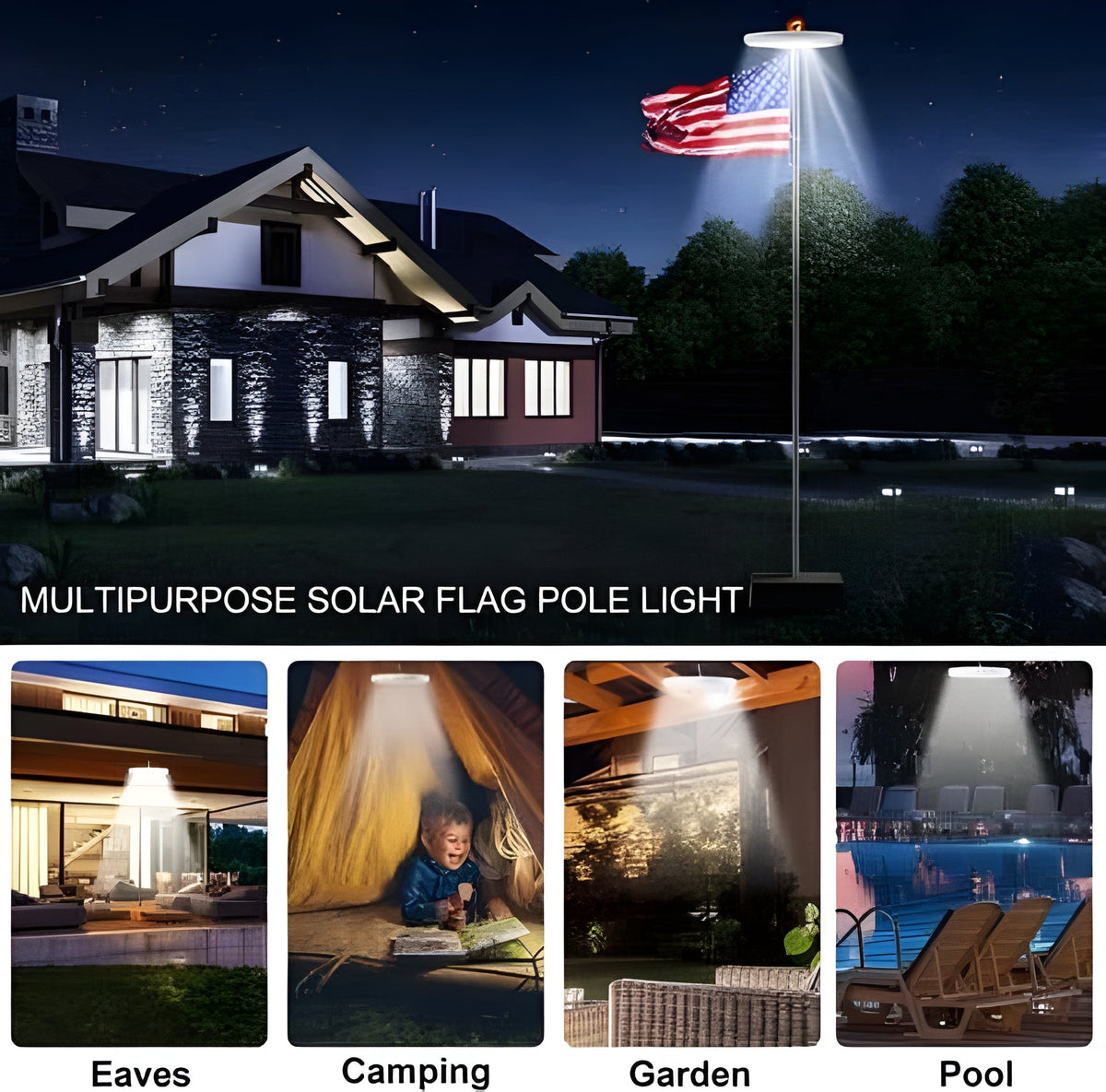 Zonne-energie Vlaggenmasttop LED Verlichting 700 Lumen Wit Licht Waterdicht IP67 Automatisch voor Tuin