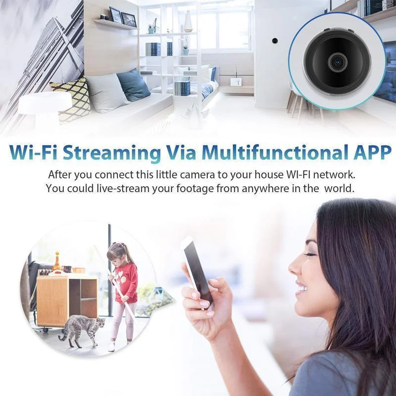 Draadloze Beveiligingscamera 1080p WiFi Magnetisch Compact Nachtzicht Thuisbeveiliging App Bediening