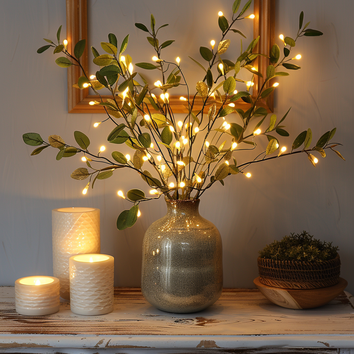 Verlichte Decoratietakken LED Olijfgroen 70cm Batterij Warm Licht voor Vaas en Tuin