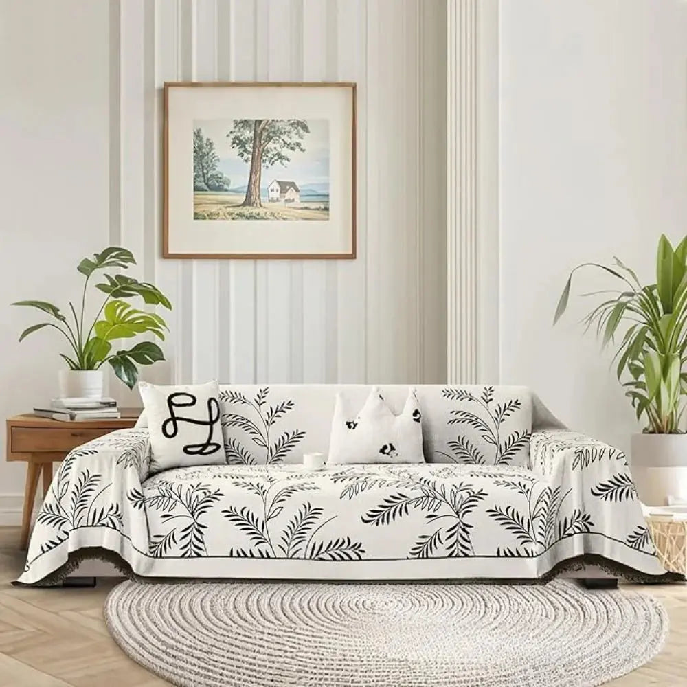 Chenille Jacquard Bankbeschermer met Bladpatroon - Antislip Bankhoes Bescherming