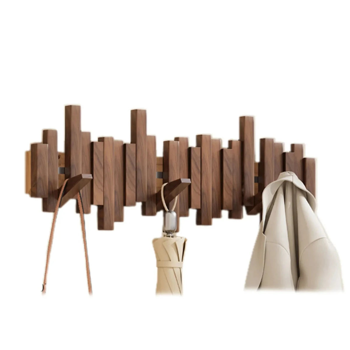 Pianotoetsen Kapstok Walnoot/Beuken Hout - Wandkapstok met Inklapbare Haken 3/4/6/8 Haken
