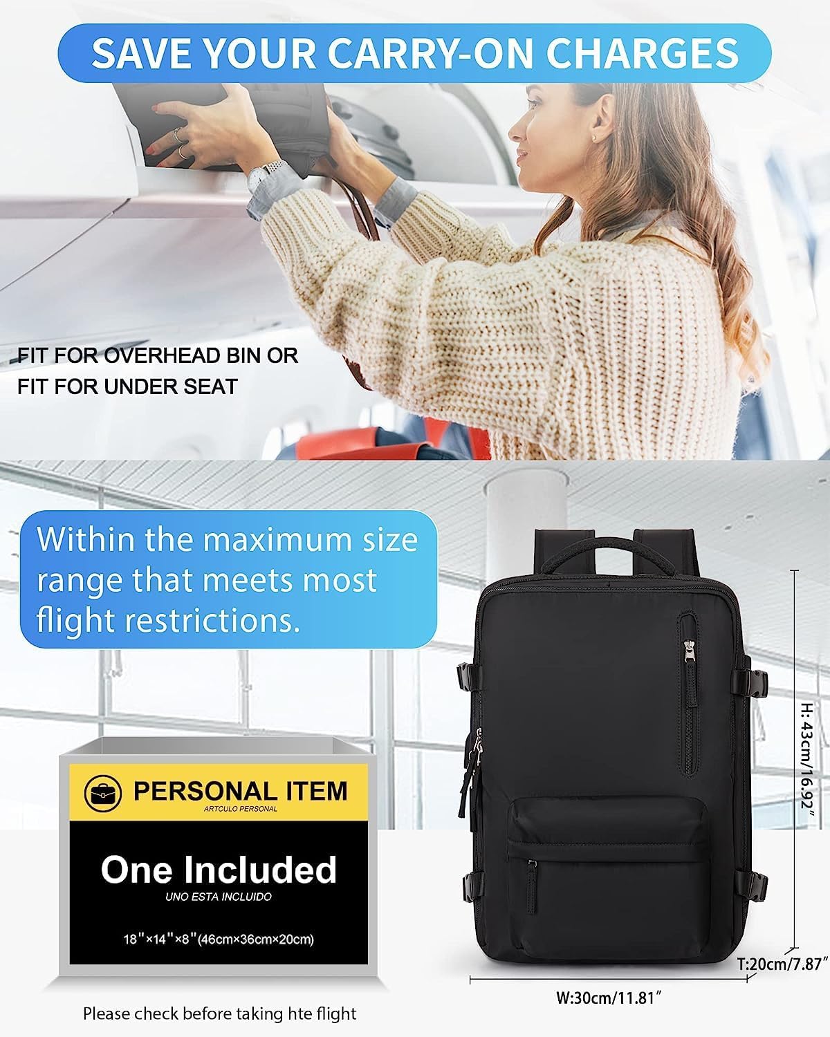 Waterbestendige Reistas 40L met Schoenenvak en USB-Poort - Geschikt voor Laptops tot 35,56 cm