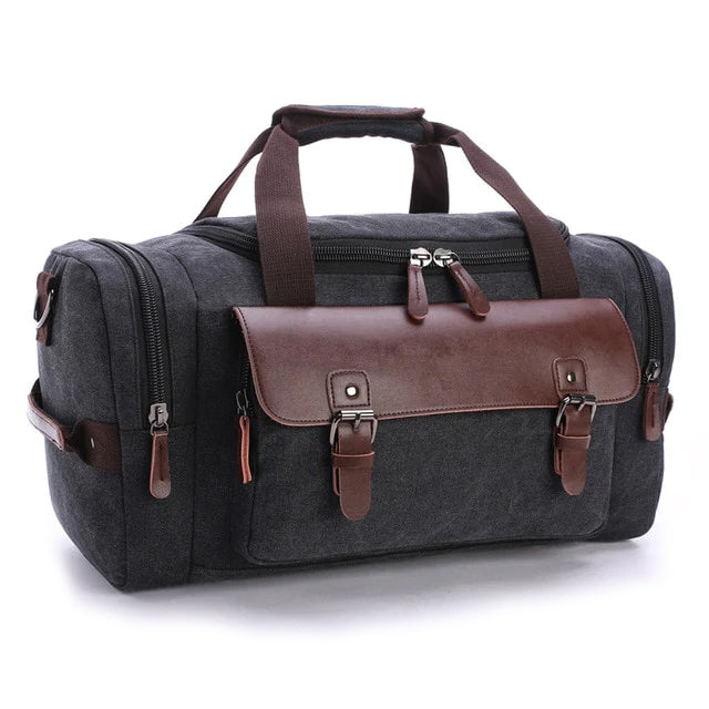 Ruime Reistas Leer Canvas Zwart Weekendtas Werktas Waterdicht Reizen Duurzaam Groot Formaat Handbagage