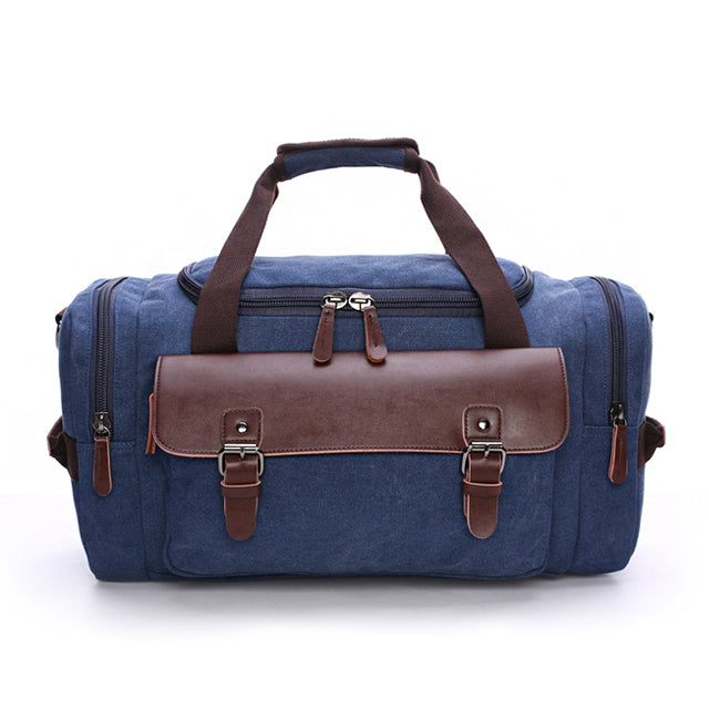 Ruime Reistas van Leer en Canvas - Waterdicht - Blauw - Duurzaam voor Werk en Weekendtrips - Stijlvol