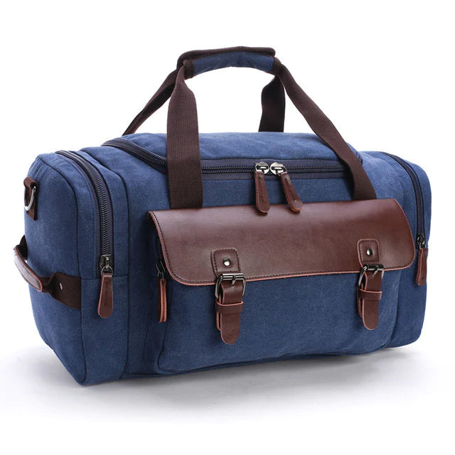 Ruime Reistas van Leer en Canvas - Waterdicht - Blauw - Duurzaam voor Werk en Weekendtrips - Stijlvol