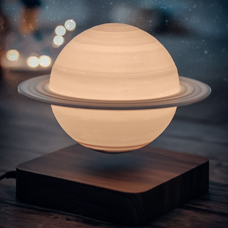 Zwevende Planeet Lamp met Magnetische Levitatietechnologie - Roterende Saturnus Nachtlamp met Verstelbare Verlichting - Houten Basis met 3D Print Details voor Woonkamer Slaapkamer Bureau Decoratie
