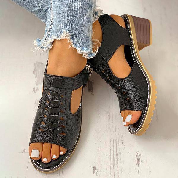 Dames Sandalen met Open Teen en Blokhak - Ritssluiting Plateau Zomerschoenen voor Feesten en Uitgaan