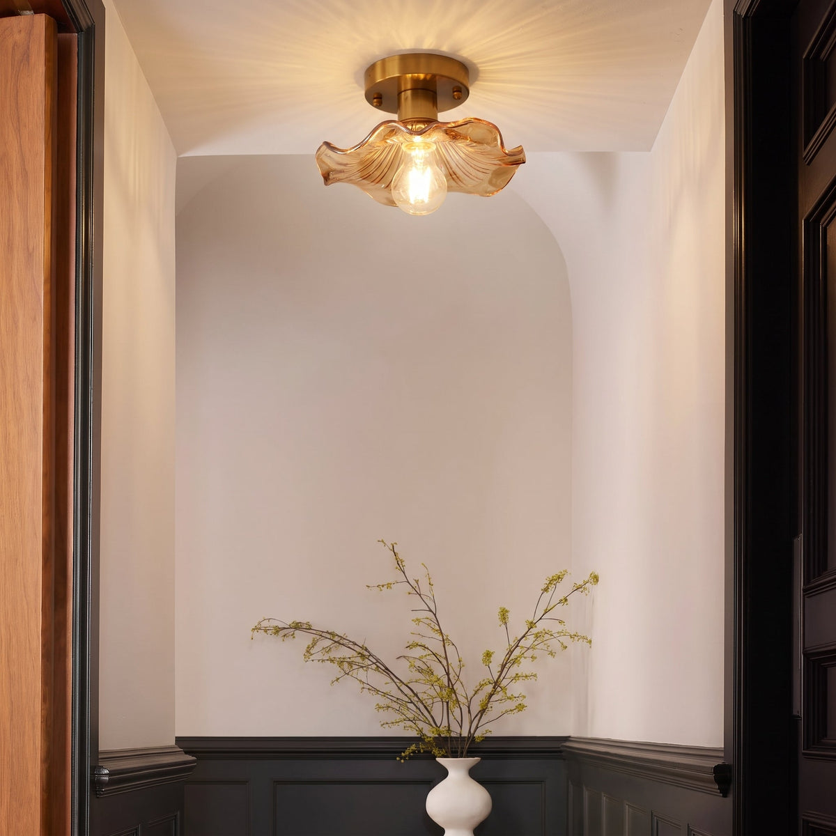 Glazen Plafondlamp Bloesemvorm Ø58cm Warm Wit LED 3000K Aluminium Armatuur Woonkamer Slaapkamer Verlichting