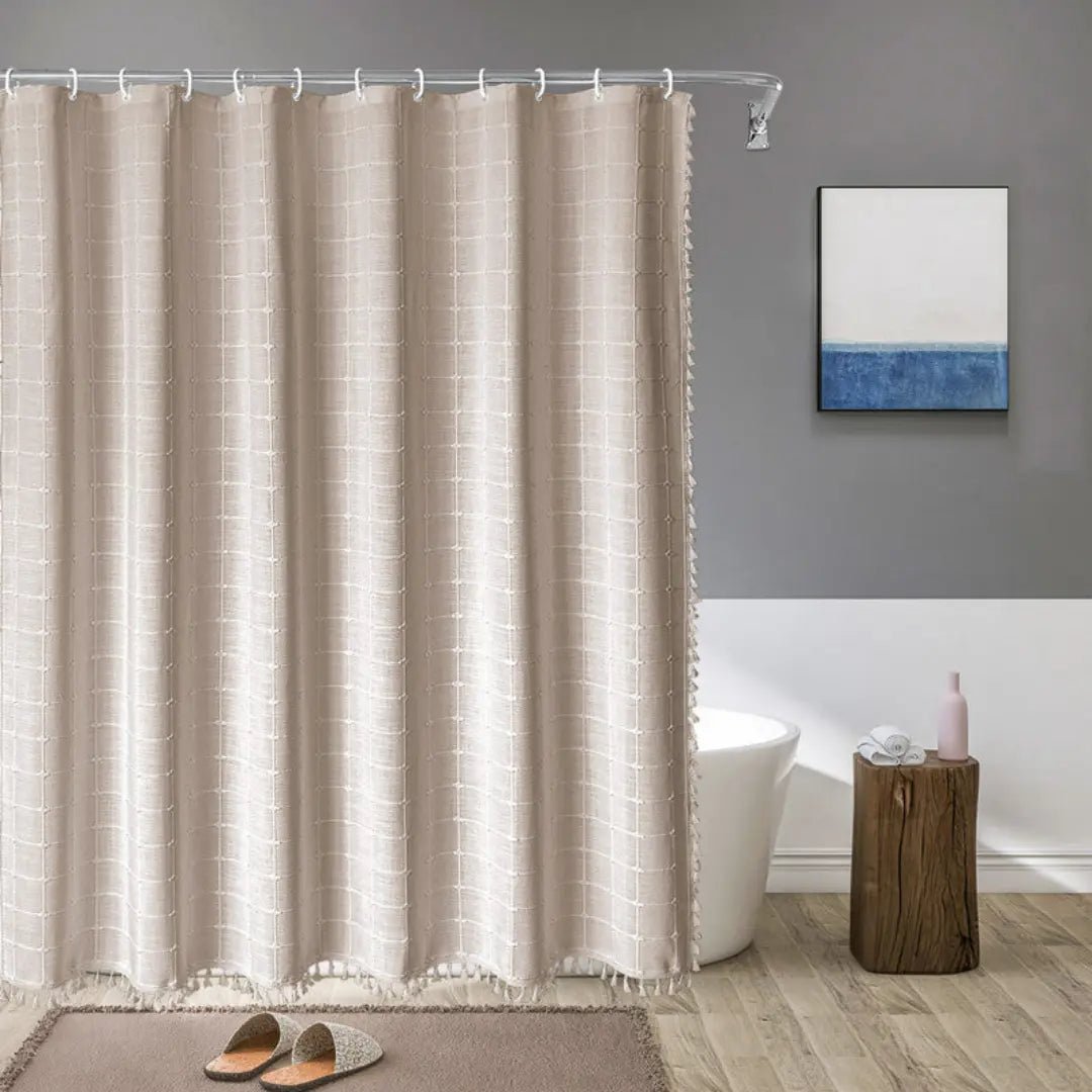 Linnen Douchegordijn met Kwastjes Waterdicht Jacquard Boho Stijl Badkamerdecoratie Modern Bohemian Design