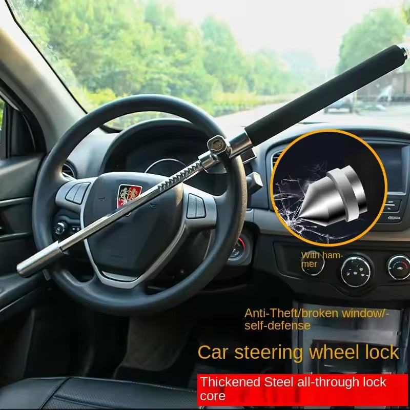 Stuurslot met Noodhamer Functie - Telescopisch Diefstalpreventie Slot voor Auto Veiligheid Beveiliging
