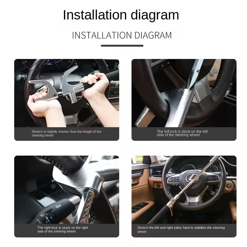 Stuurslot met Noodhamer Functie - Telescopisch Diefstalpreventie Slot voor Auto Veiligheid Beveiliging