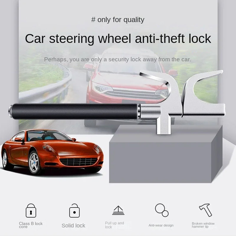 Stuurslot met Noodhamer Functie - Telescopisch Diefstalpreventie Slot voor Auto Veiligheid Beveiliging
