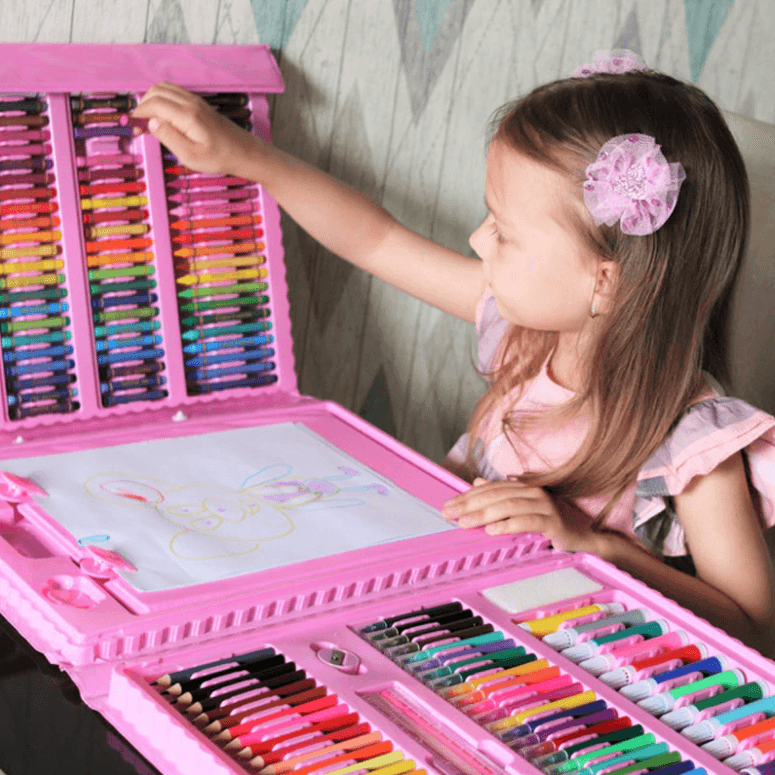 Tekenkoffer 208-delig Kleurrijk Creatief Materiaal Kinderen Kunstset Inclusief Etui Potloden Stiften