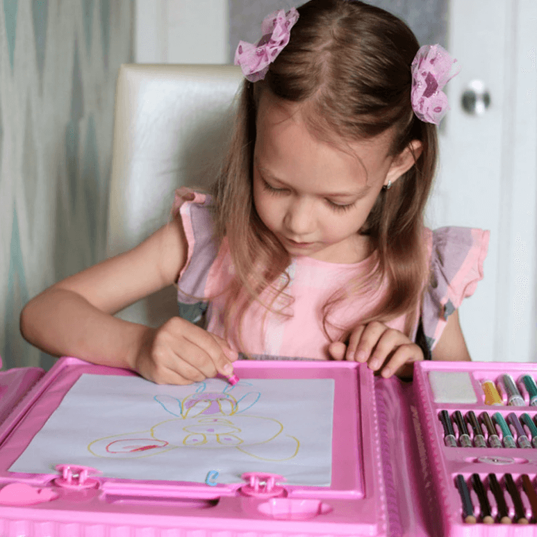 Tekenkoffer 208-delig Kleurrijk Creatief Materiaal Kinderen Kunstset Inclusief Etui Potloden Stiften