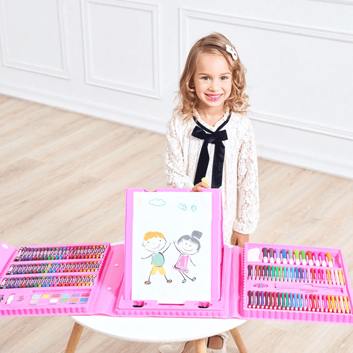 Tekenkoffer 208-delig Kleurrijk Creatief Materiaal Kinderen Kunstset Inclusief Etui Potloden Stiften