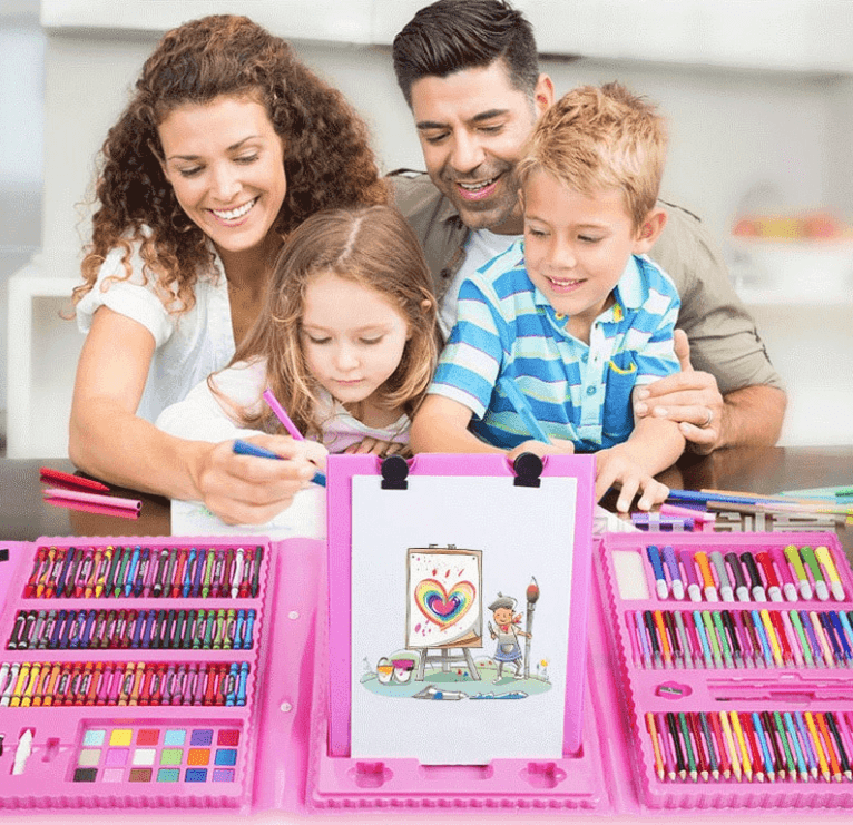 Tekenkoffer 208-delig Kleurrijk Creatief Materiaal Kinderen Kunstset Inclusief Etui Potloden Stiften