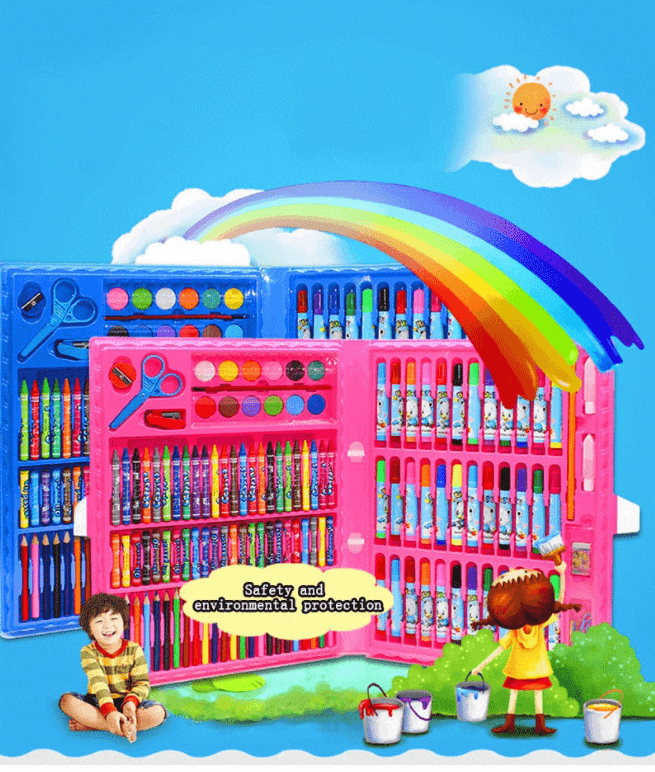Tekenkoffer 208-delig Kleurrijk Creatief Materiaal Kinderen Kunstset Inclusief Etui Potloden Stiften