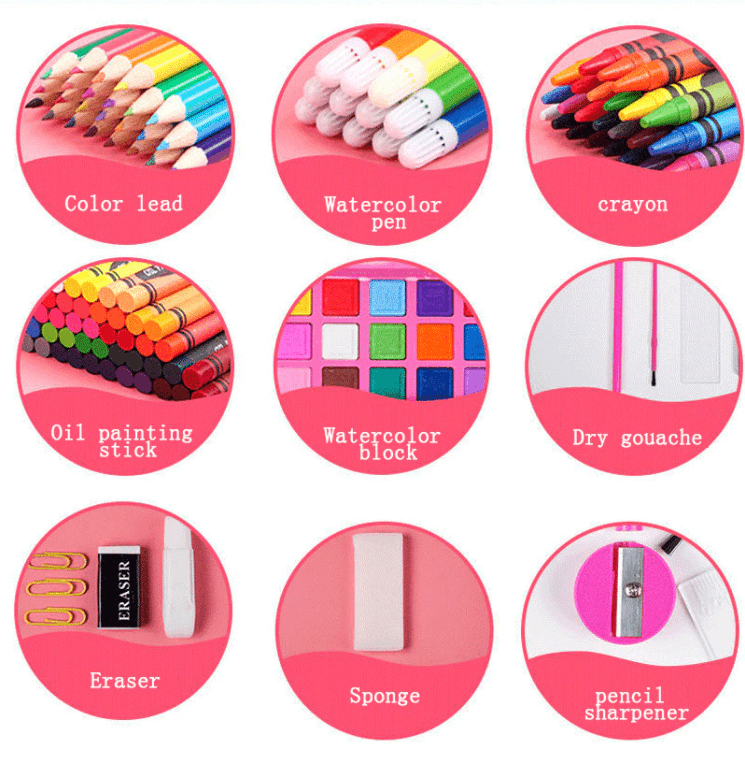 Tekenkoffer 208-delig Kleurrijk Creatief Materiaal Kinderen Kunstset Inclusief Etui Potloden Stiften