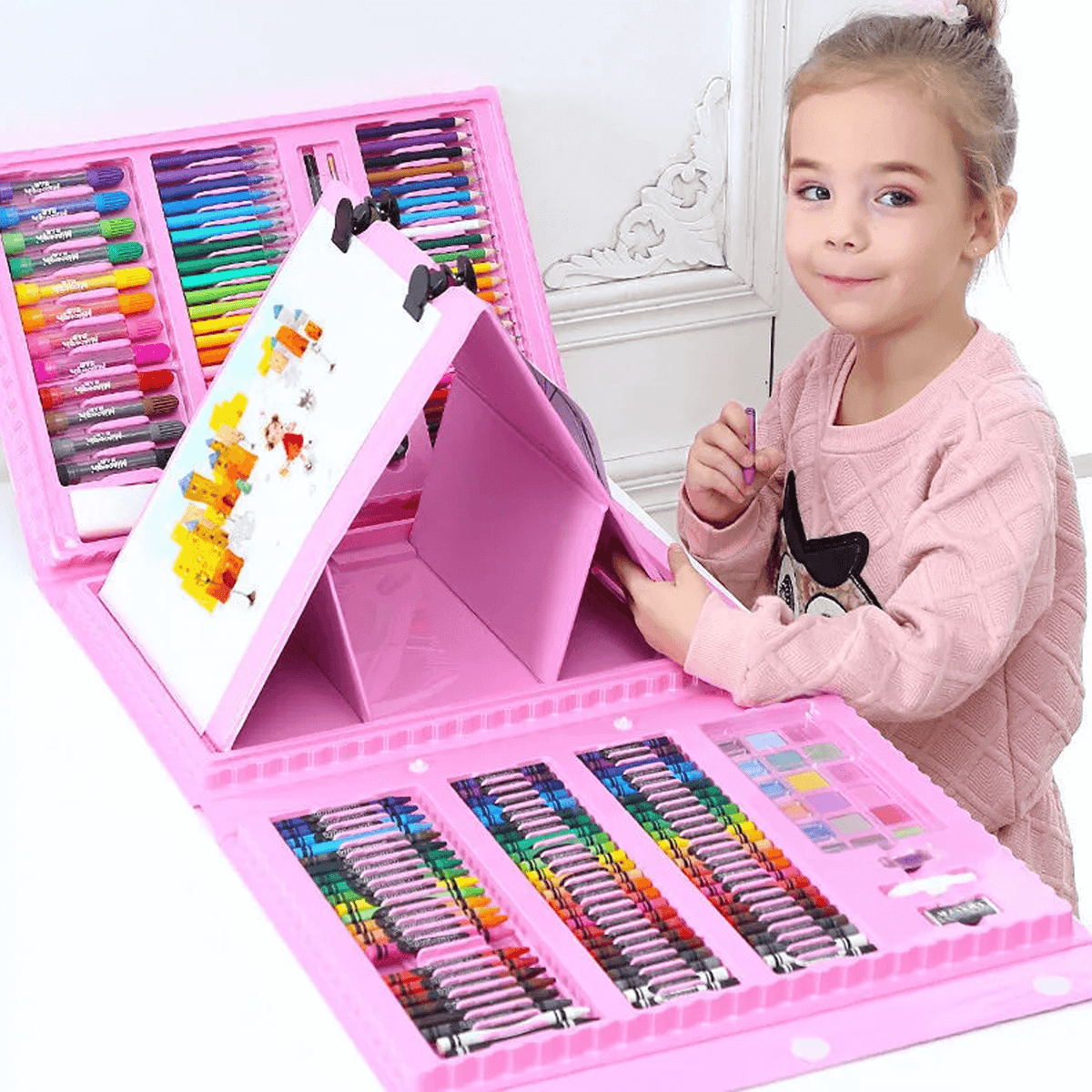 Tekenkoffer 208-delig Kleurrijk Creatief Materiaal Kinderen Kunstset Inclusief Etui Potloden Stiften