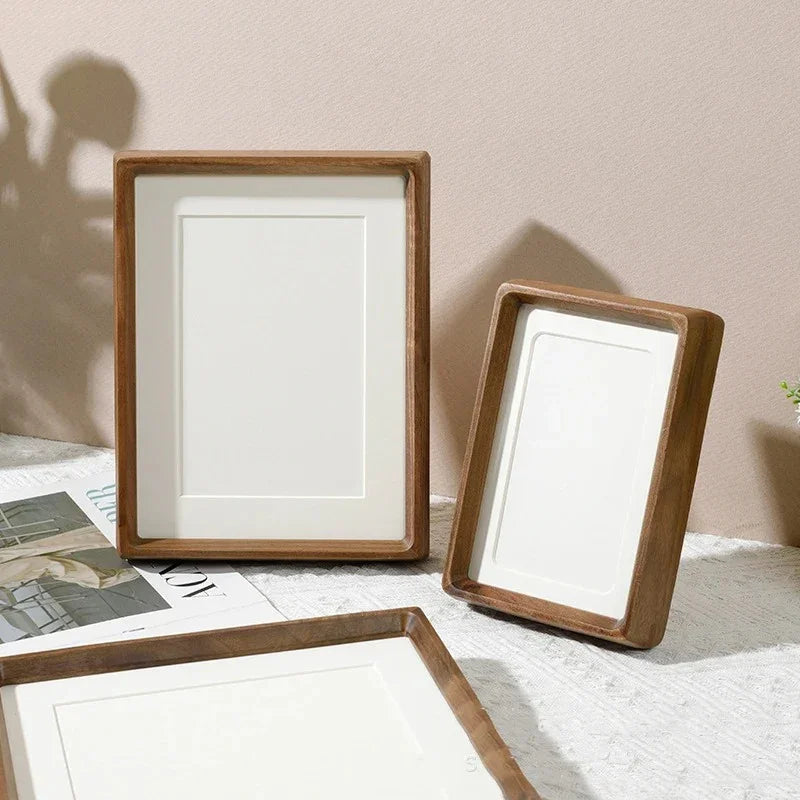 Walnoot Fotolijst Massief Hout Afgeronde Hoeken 10x15 tot A4 Acrylglas Dressoir Bureau Wand