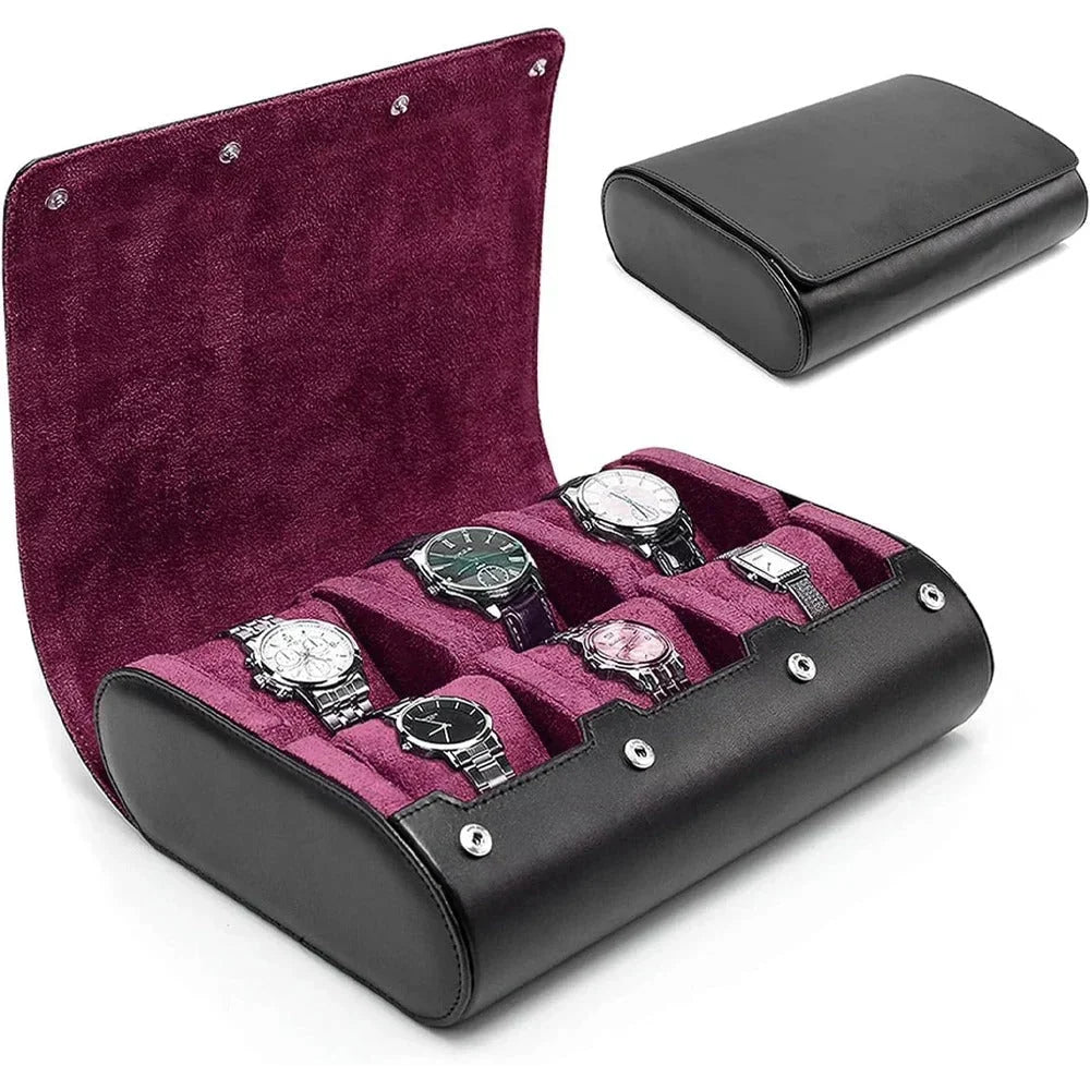 Horlogebox Leer met Velours Binnenkant 3 of 6 Vakken Reisorganizer Opbergdoos Horloge Bewaarbox Display