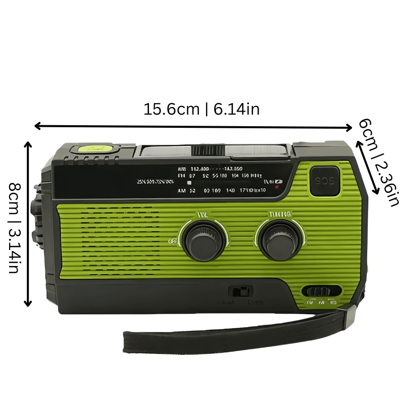 Noodradio All-In-One met Zonnepaneel & Handcrank – AM/FM, Powerbank & Zaklamp